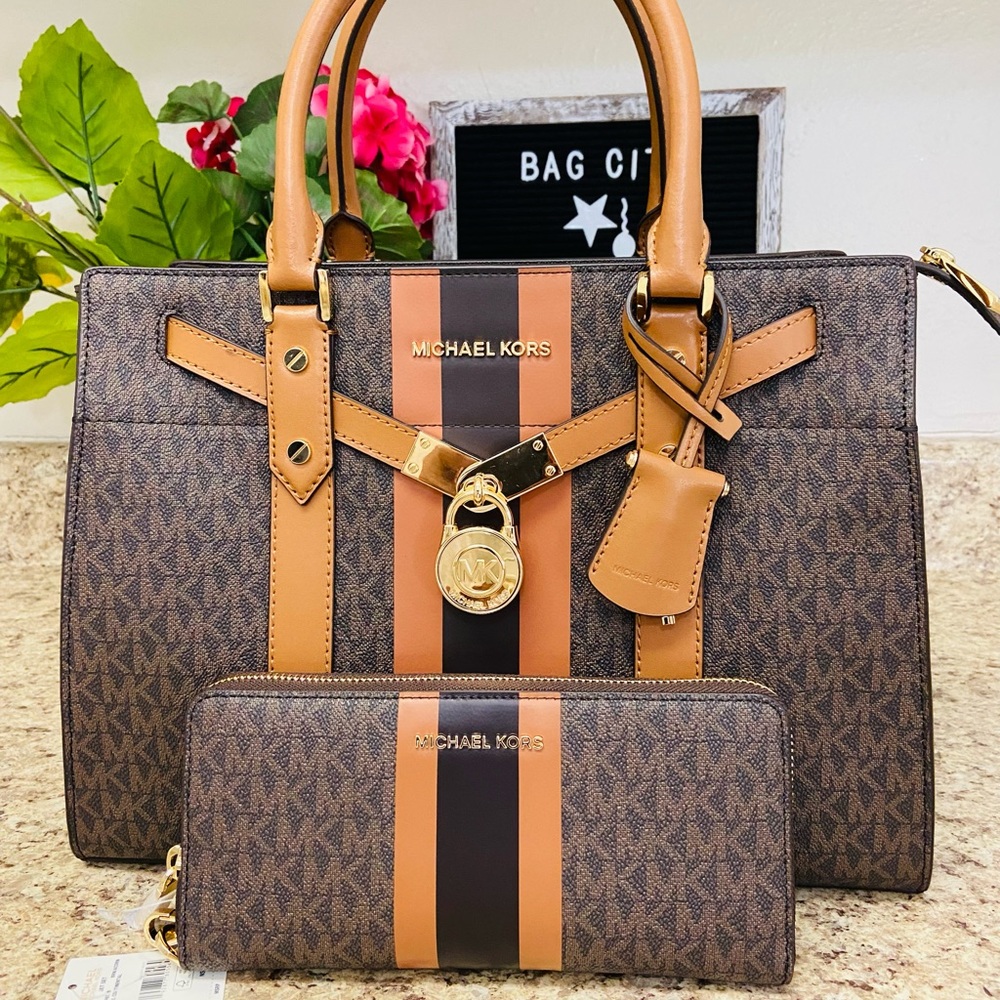 Michael KORS Nouveau Hamilton Large Satchel and Continental Stripe Wallet